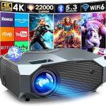 YOWHICK 4K Projector with WiFi and Bluetooth, 12000L Native 1080P Outdoor Portable Movie Projector, Smart Video Projector, 50% Zoom/400″ Display, Compatible with HDMI/USB/PC/TV/PS5/DVD/Android/iOS