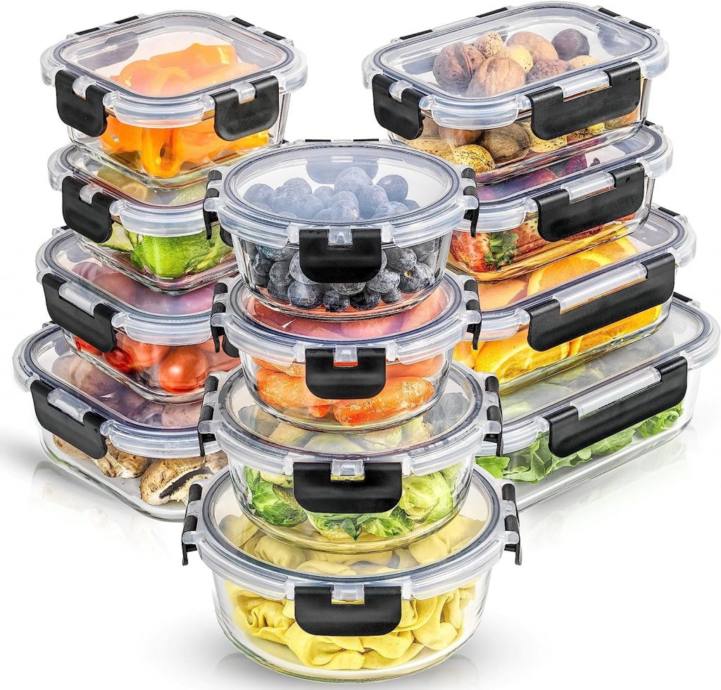 JoyFul by JoyJolt Borosilicate Glass Storage Jars with Lids, 12 Airtight, Freezer Safe Food Storage Containers